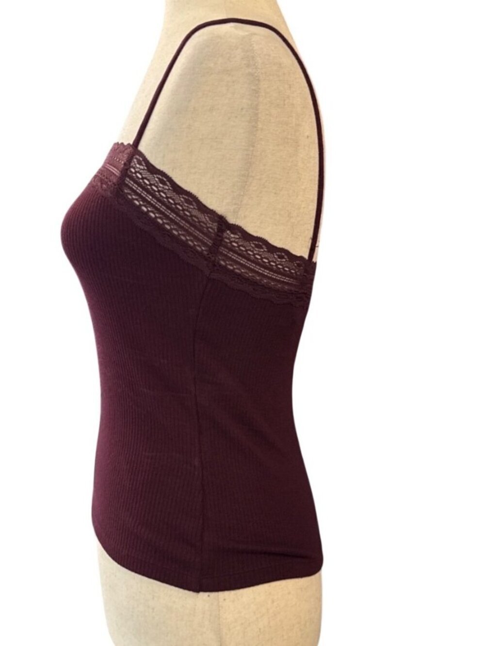 Madewell Women Lace-Trim Square-Neck Tank~Size M~Dark Pomegranate Cami NWT L7 19 - Picture 4 of 9